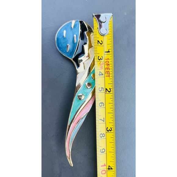 Vtg Fernando Originals Brooch Large Abstract 80s Gold Tone Blue Green Enamel Pin - Picture 6 of 8